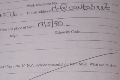 Cambridgeshire Police Witness Statement Form Requires Height and Place of Birth of Witnesses.