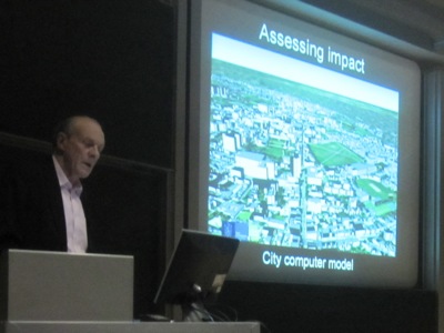 Peter Carolin showed the output of a computer model of the city of Cambridge which is being developed. 