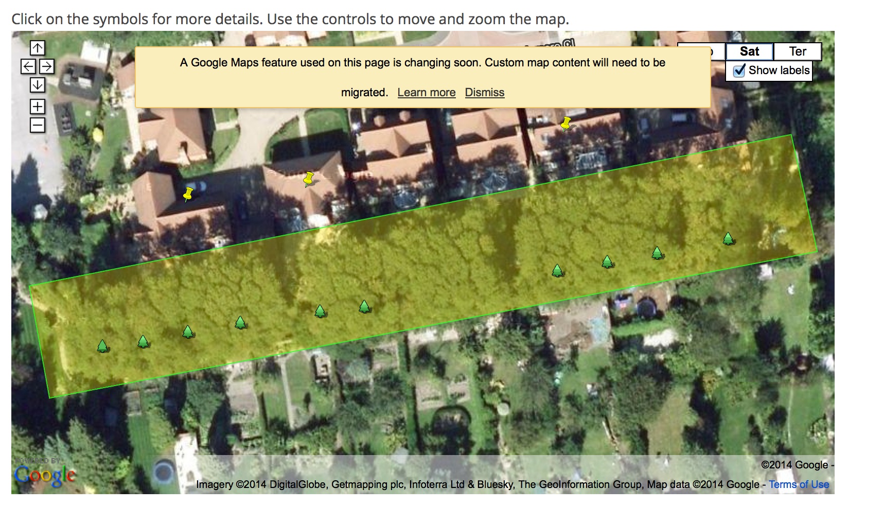 Screenshot of interactive map of the Templemore Close Trees