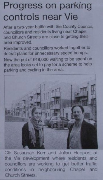 Article in Lib Dem Leaflet saying they're fighting against speed humps on Church Street